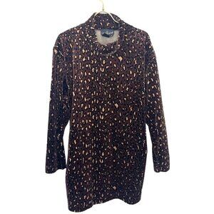 Carole Little Animal Print Turtle Neck Long Sleeve Velour Tunic Blouse Large